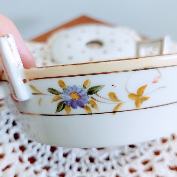 Vintage Hand Painted Nippon Trinket Butter Dish With Insert Floral W/Gold Trim - Picture 9 of 16